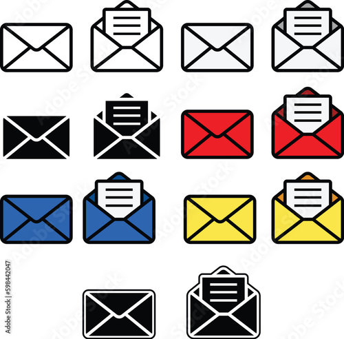 Email or Message Icon Clipart Set - Outline, Silhouette & Color