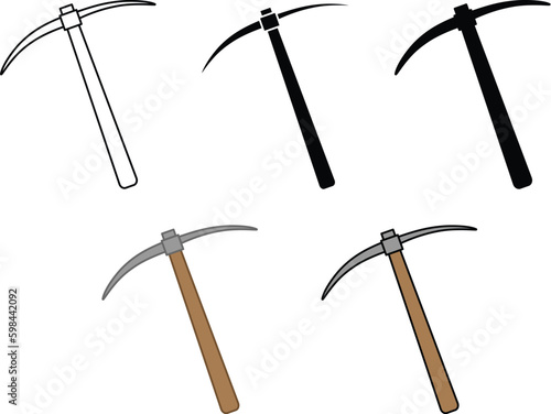 Pick Axe Clipart Set - Outline, Silhouette and Color	