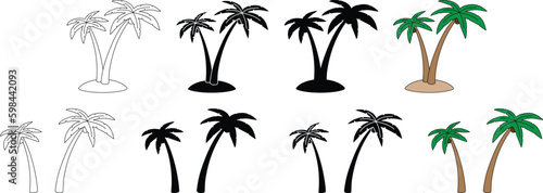 Palm Tree Clipart Set - Outline, Silhouette and Color	
