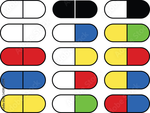 Pill Medicine Clipart Set - Outline, Silhouette & Color
