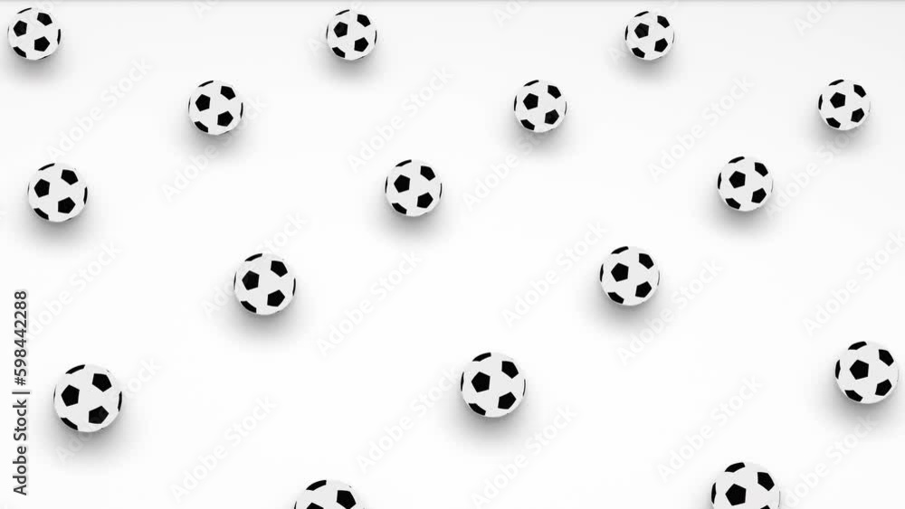 Abstract 3d render of grid of black and white ball or soccer ball shapes in isometric view. Computer generated loop animation. Football pattern, 4K seamless animated sport background Abstract 3d render of grid of black and white ball or soccer ball shapes in isometric view. Computer generated loop animation. Football pattern, 4K seamless animated sport background