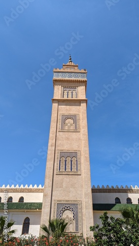 Tower of mosques in Morocco with an Islamic design, city of Tangier. Islamic architecture, Africa.