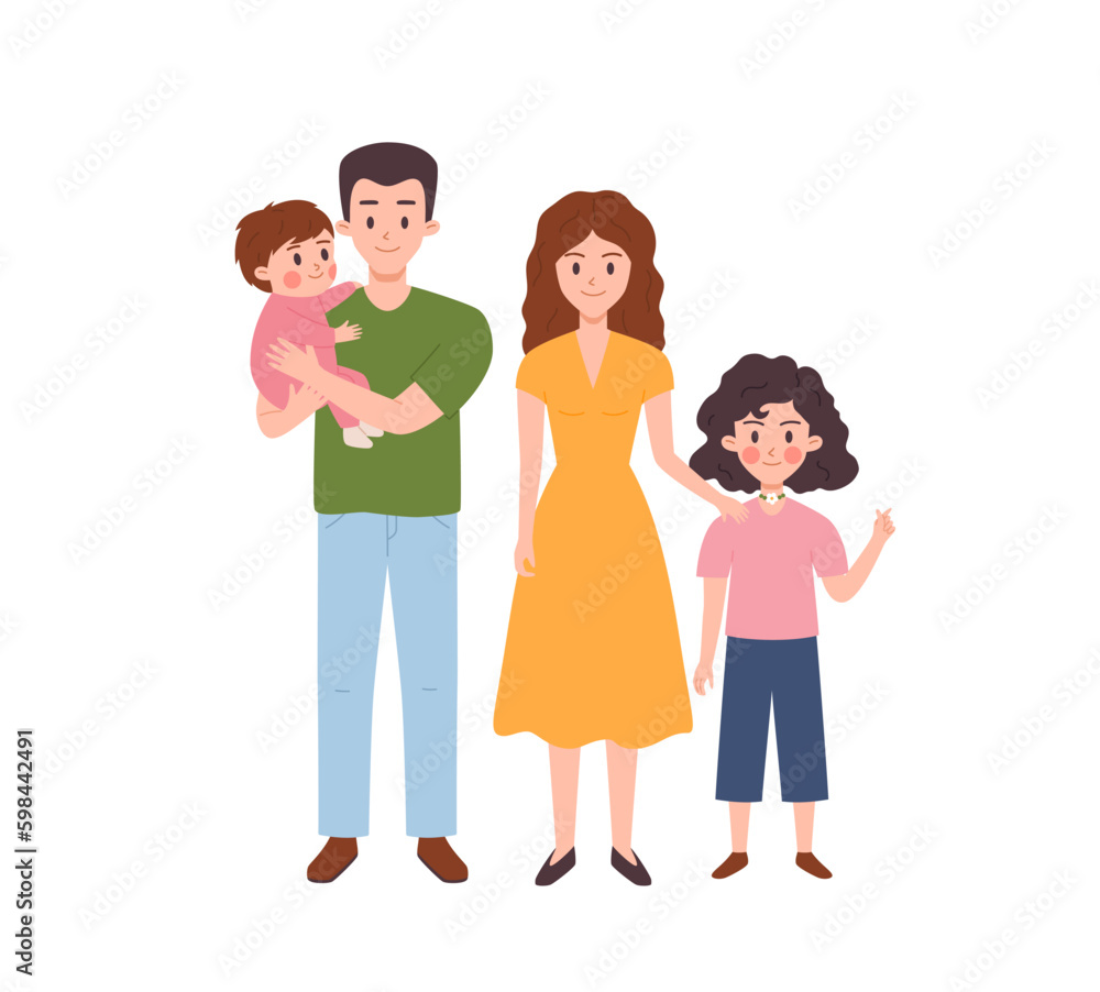Happy big family of parents and children, flat vector illustration isolated. Happy big family of parents and children, flat vector illustration isolated.