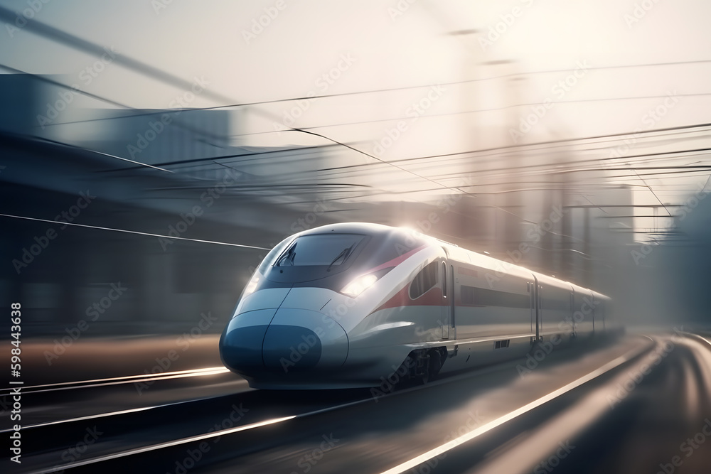 Modern high speed train. Neural network AI generated art Stock
