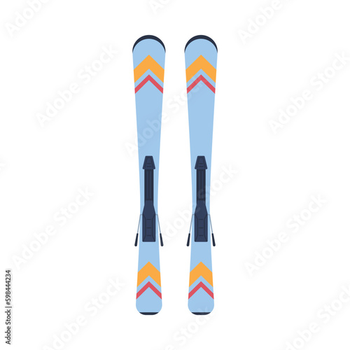 Pair of blue skis top view flat style, vector illustration