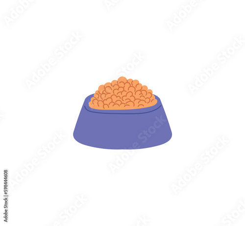Bowl with food for dogs or cats, cartoon flat vector illustration isolated on white background.