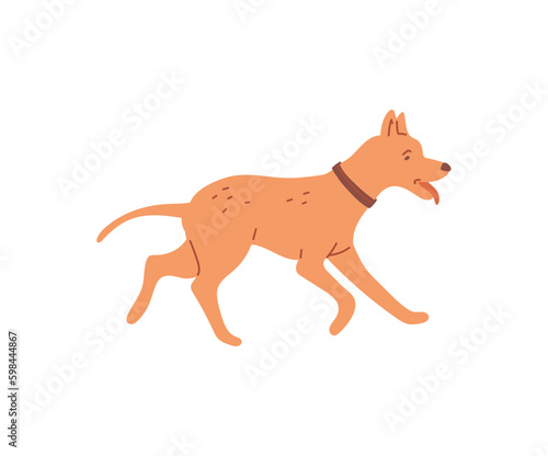 Happy dog running  cartoon flat vector illustration isolated on white background.