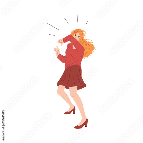 Anxious scared woman suffers from panic attack or anxiety, flat vector isolated.