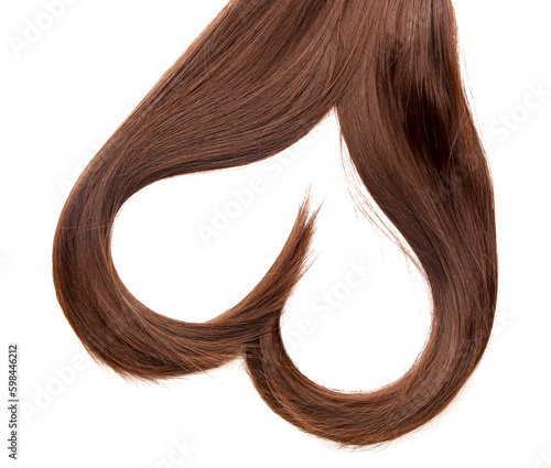 Heart made of brown hair on white background