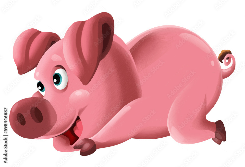 Naklejka premium Cartoon happy pig is standing looking and smiling on white background illustration for children artistic painting scene