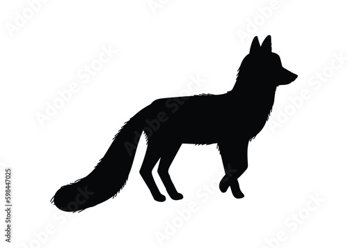 Black silhouette of standing cunning fox flat style, vector illustration