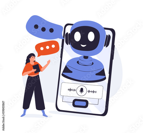 Smartphone voice application abstract concept vector illustration. Chatbot voice controlled virtual assistant, machine Generative AI