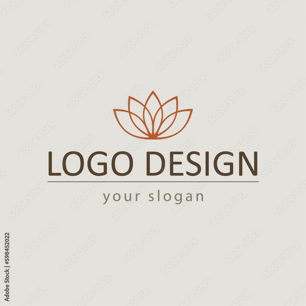 lotus flower logo design for spas, beauty selfcare. neutral colors. minimalist design