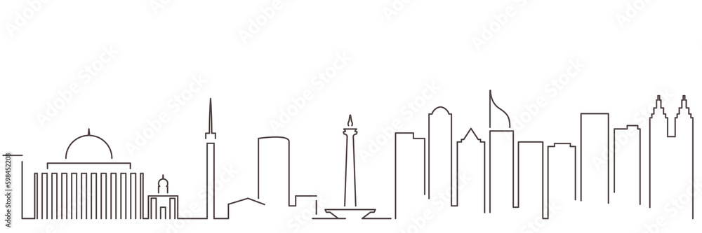 Jakarta Dark Line Simple Minimalist Skyline With White Background Jakarta Dark Line Simple Minimalist Skyline With White Background
