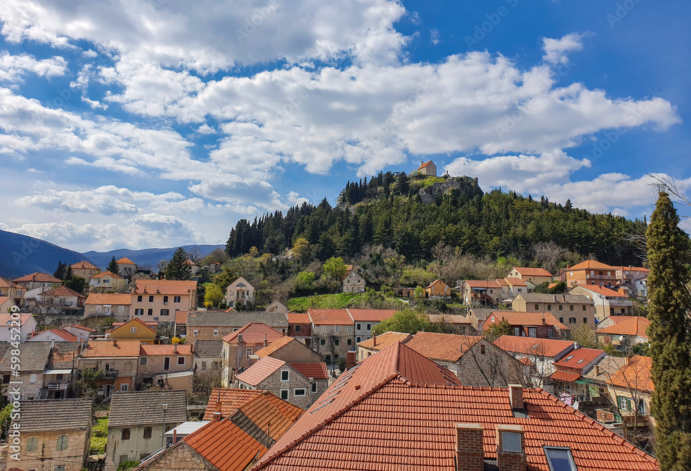 Rooftop cityscape view at Sinj, Dalmatia, Croatia, in early spring during a sunny day