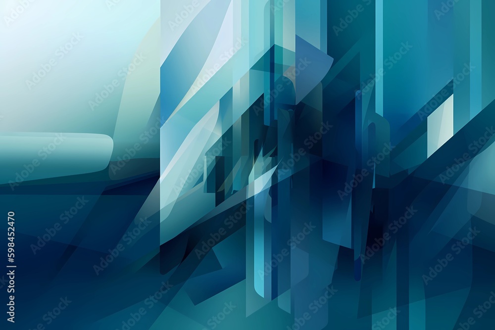 Obraz premium Geometric and calm digital background made of bluish and turquoise polygons and cubism. Style of dynamic compositions as light navy and light aquamarine. minimalistic yet sophisticated. Generative AI