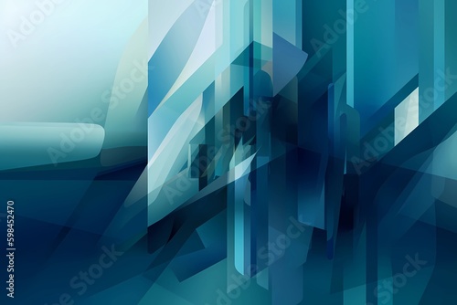 Geometric and calm digital background made of bluish and turquoise polygons and cubism. Style of dynamic compositions as light navy and light aquamarine. minimalistic yet sophisticated. Generative AI