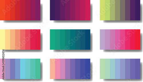 9 Colorful gradient colour palette set design. Flat gradient colour swatches.