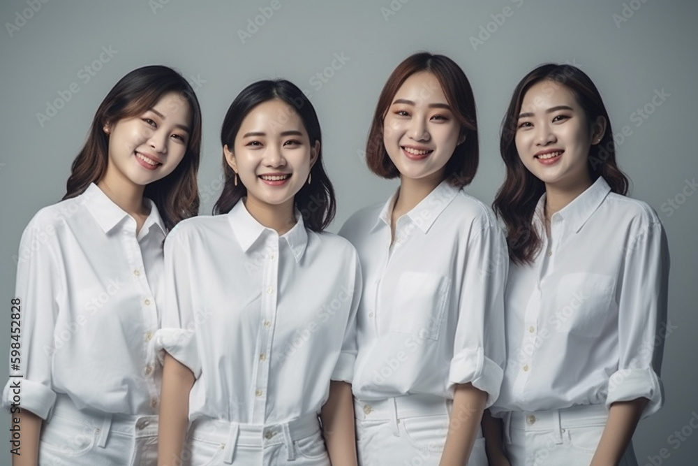 young adult women or teenagers stand side by side, friends or family, group. Generative AI young adult women or teenagers stand side by side, friends or family, group. Generative AI