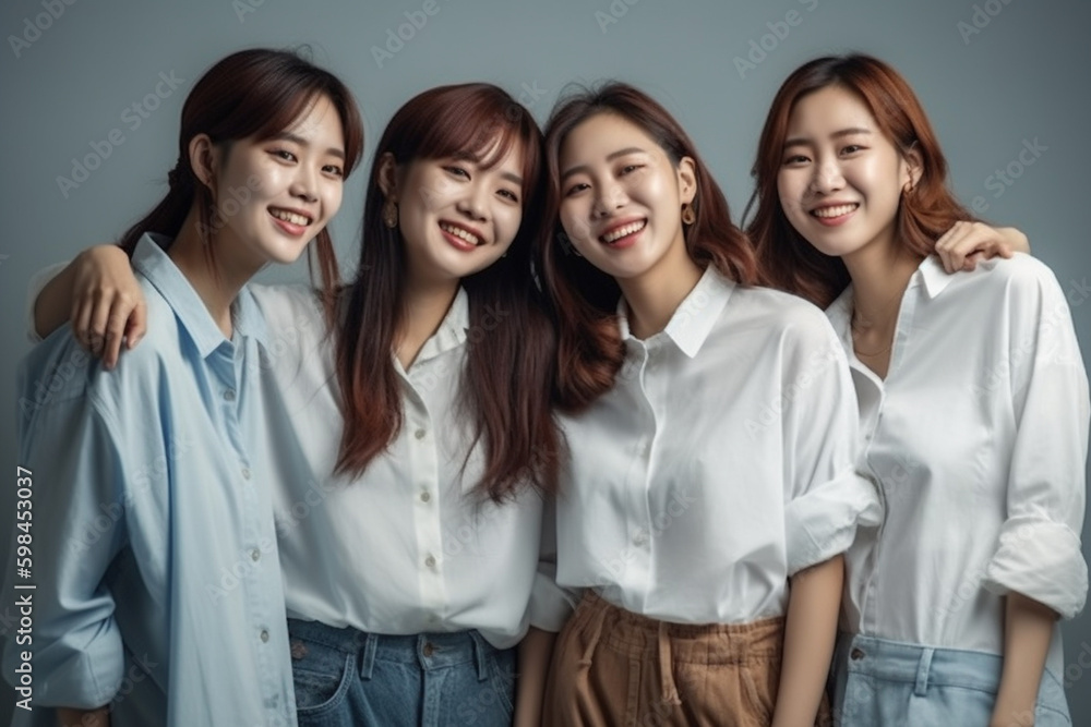 young adult women or teenagers stand side by side, friends or family, group. Generative AI young adult women or teenagers stand side by side, friends or family, group. Generative AI