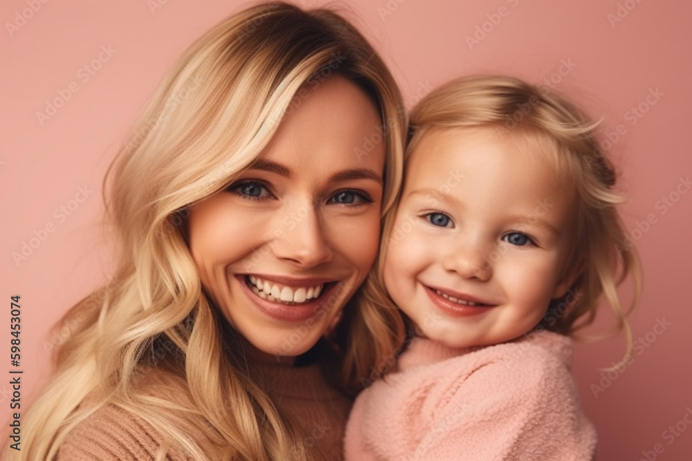 young adult woman is mother, little child girl, cute and sweet family, portrait closeup. Generative AI young adult woman is mother, little child girl, cute and sweet family, portrait closeup. Generative AI