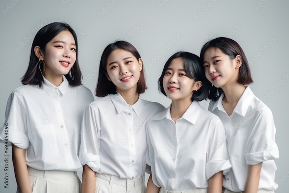young adult women or teenagers stand side by side, friends or family, group. Generative AI young adult women or teenagers stand side by side, friends or family, group. Generative AI