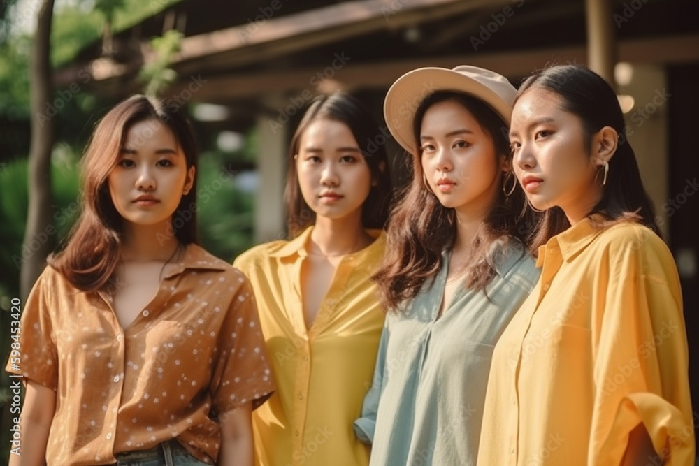 young friends stand side by side. Generative AI young friends stand side by side. Generative AI
