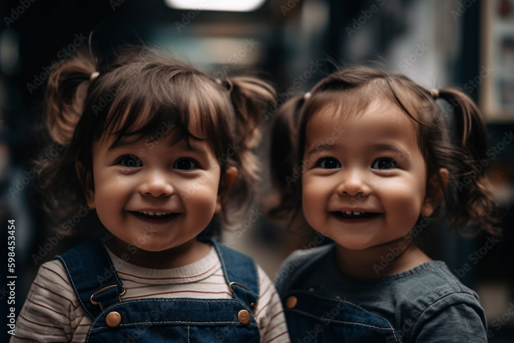 two toddlers, children in kindergarten, portrait. Generative AI two toddlers, children in kindergarten, portrait. Generative AI