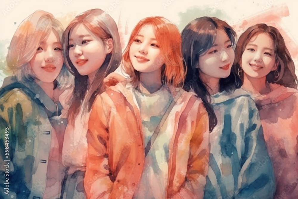 Happy women group for International Women’s day, watercolor style. Generative AI Happy women group for International Women’s day, watercolor style. Generative AI