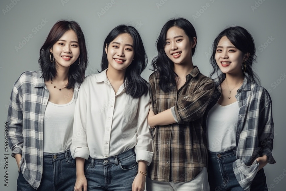 young adult women or teenagers stand side by side, friends or family, group. Generative AI young adult women or teenagers stand side by side, friends or family, group. Generative AI