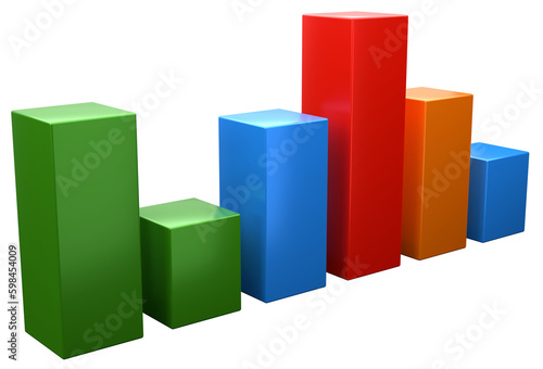 colored business graph of various sizes for analysis, 3d illustration