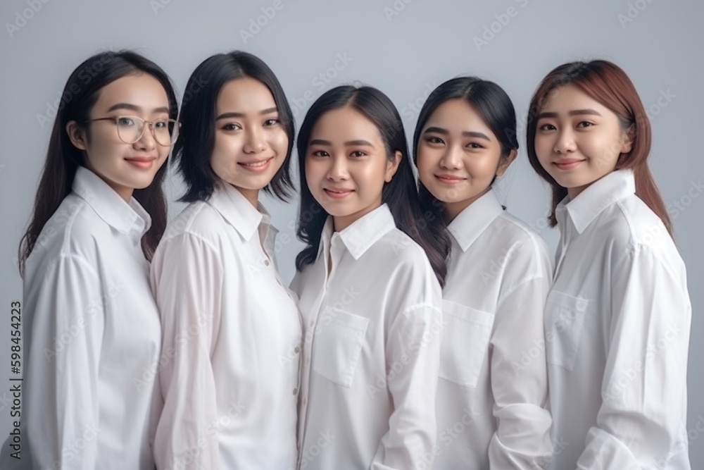 young adult women or teenagers stand side by side, friends or family, group. Generative AI young adult women or teenagers stand side by side, friends or family, group. Generative AI