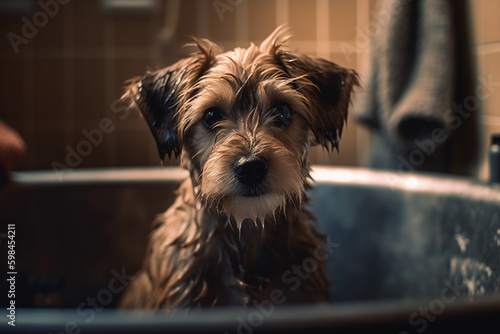 dog groomer or dog wellness or vet. Generative AI © wetzkaz