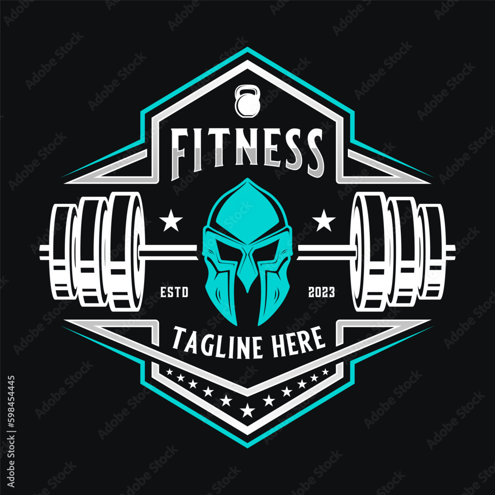 crossfit logo design. barbell and spartan helmet as an icon, perfect