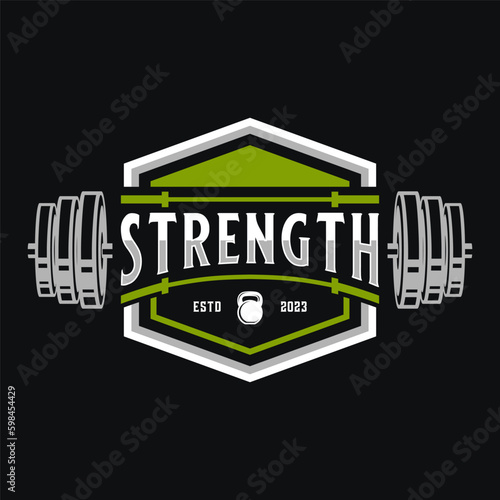 crossfit logo design. with the Kettlebell and barbell icon is perfect for fitness or gym sports