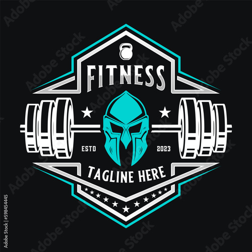crossfit logo design. barbell and spartan helmet as an icon, perfect for fitness or gym sports