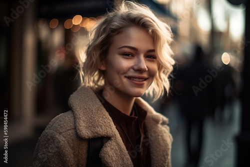 young adult woman in a city...
