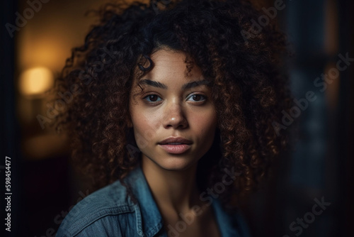A young woman with a natural  effortless beauty. Her hair is tousled and carefree  and her skin is unadorned  yet still radiates a captivating glow. Generative AI