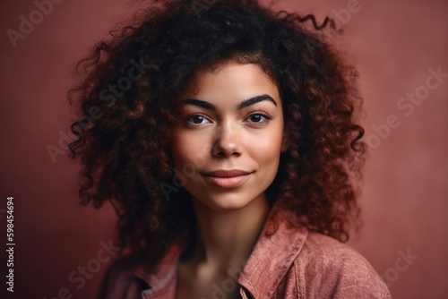 A young woman with a natural, effortless beauty. Her hair is tousled and carefree, and her skin is unadorned, yet still radiates a captivating glow. Generative AI