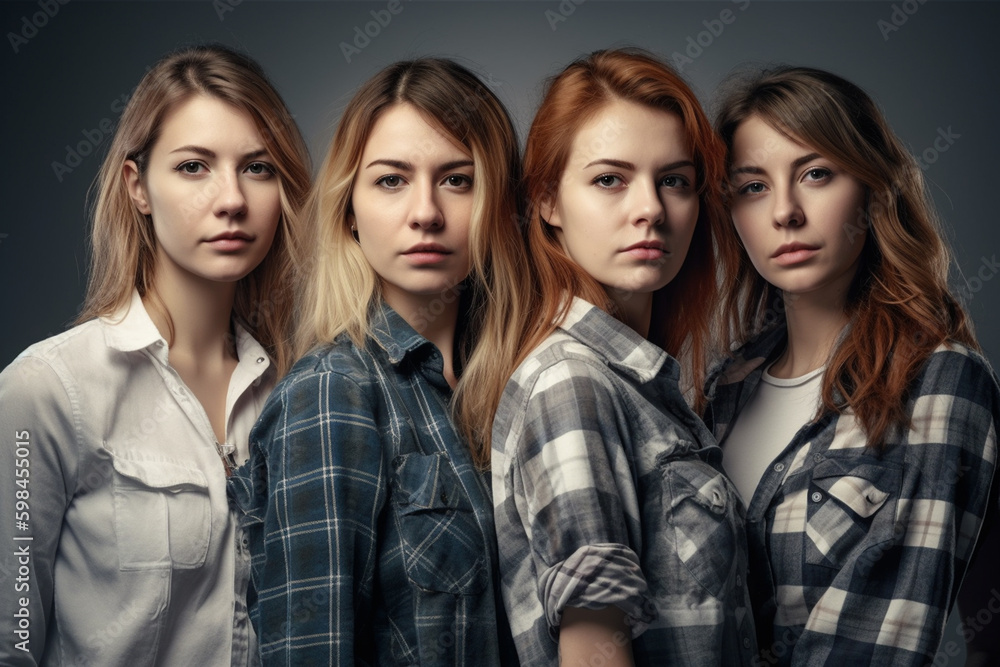 group or team of young adult females, standing side by side in a row. Generative AI group or team of young adult females, standing side by side in a row. Generative AI