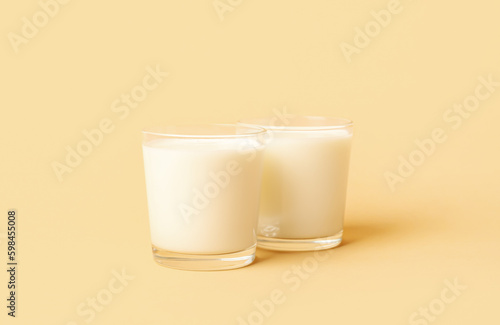 Two glasses of fresh milk o...