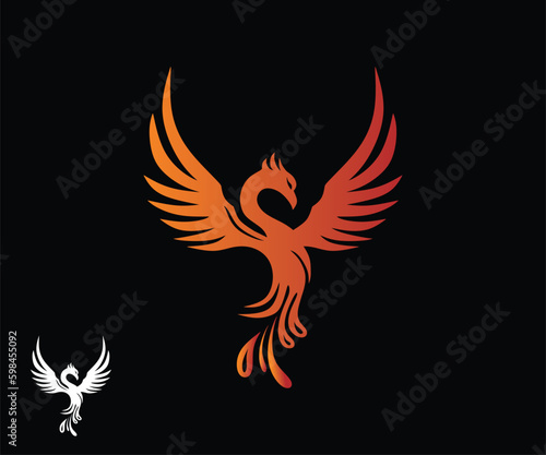 RED PHOENIX LOGO, silhouette of great heaven bird flaying vector illustrations