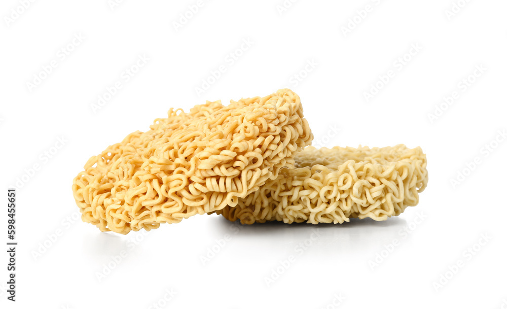 Raw instant noodles on white background Raw instant noodles on white background