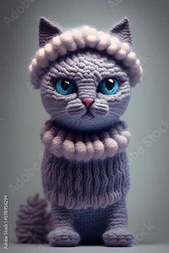 Cute woolitize cat. Idea for knitting. Generative AI 