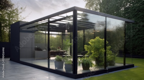 Minimalist greenhouse with clean lines and a modern design, generative ai © Creative Station