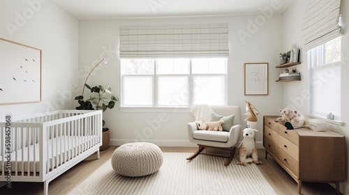 Minimalist nursery with a simple crib and muted colors  generative ai