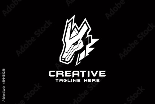 Minimal black and white anubis logo, wolf minimal logo, fox ,  abstract anubis logo minimal black and white template design suitable for gaming and personal logo