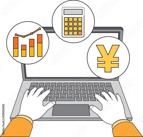 ノートPCを操作する手