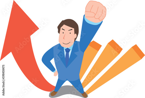 拳を突き上げる男性