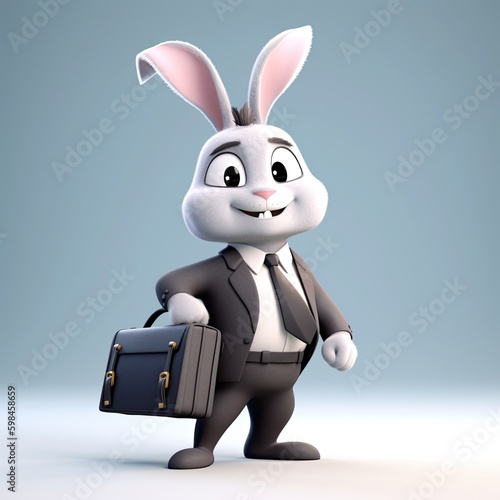 Cute Cartoon Rabbit in a Bu...